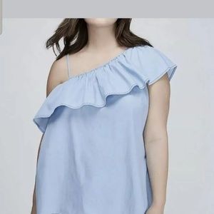 Lane Bryant Chambray Asymmetric Ruffle Top